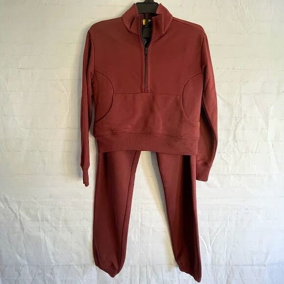 allbirds Anytime Quarter Zip + Sweatpants Burgundy Womens Size S Knit Lounge Set - Picture 16 of 16